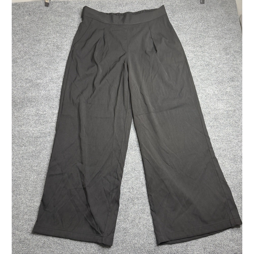Max Studio London New Black Ponte Knit Pull On Pleated Wide Leg Pants Large